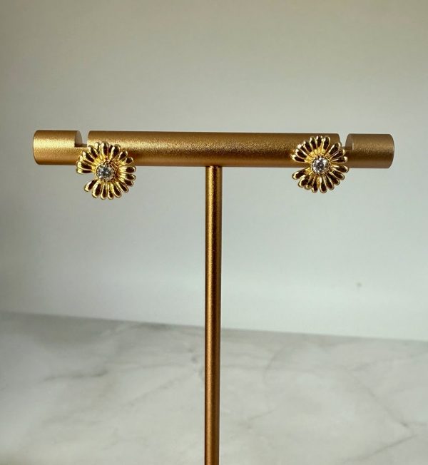 18k Gold Filled Daisy Earrings with Cute CZ Crystal - Image 2