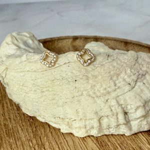 18k Gold Filled Dainty Quatrefoil Earrings with CZ Crystals