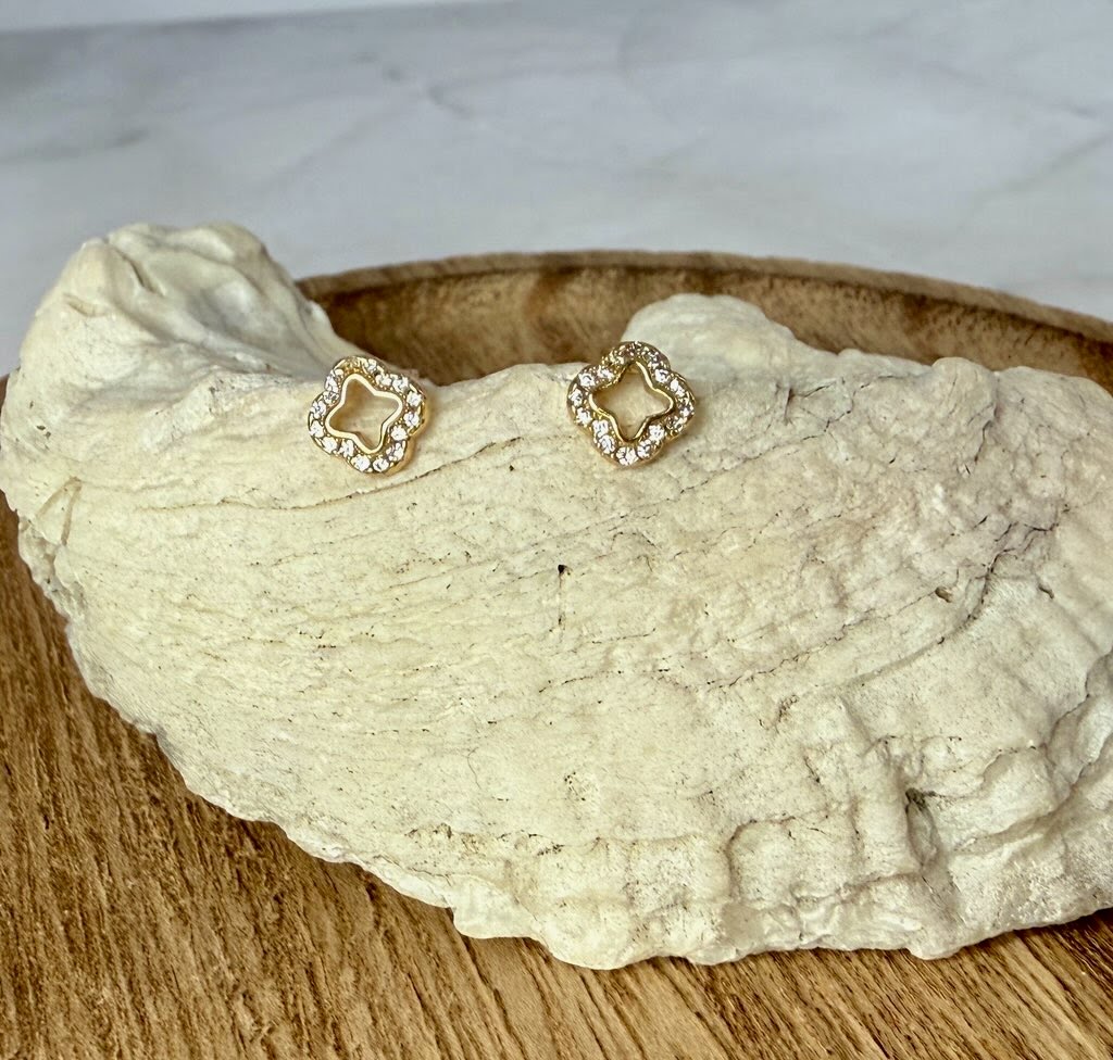 18k Gold Filled Dainty Quatrefoil Earrings with CZ Crystals