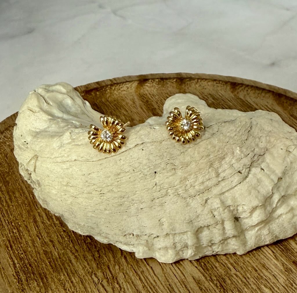 18k Gold Filled Daisy Earrings with Cute CZ Crystal