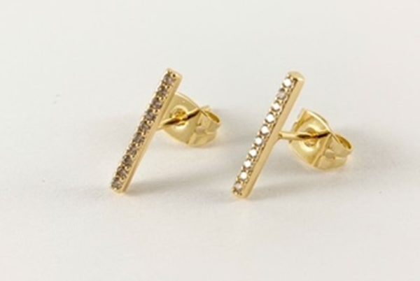 18k Gold Filled Bar Earrings with CZ Crystals