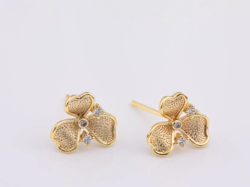 18k Gold Filled Flower Daisy Earrings with CZ Crystals