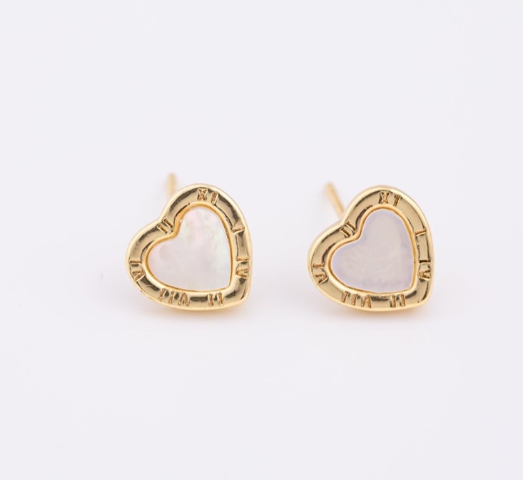 18k Gold Filled Mother of Pearl Heart Studs