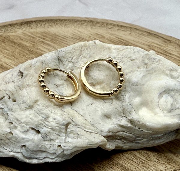 Small Gold Hoops with Rounded Bead Detail - Image 2