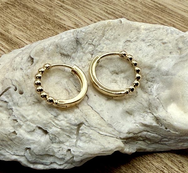 Small Gold Hoops with Rounded Bead Detail - Image 3