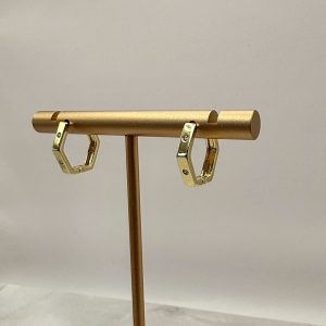18k Gold Filled Hexagonal Hoop Earrings with CZ Crystals