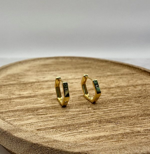 18k Gold Filled Hexagonal Hoop Earrings with CZ Crystals - Image 2