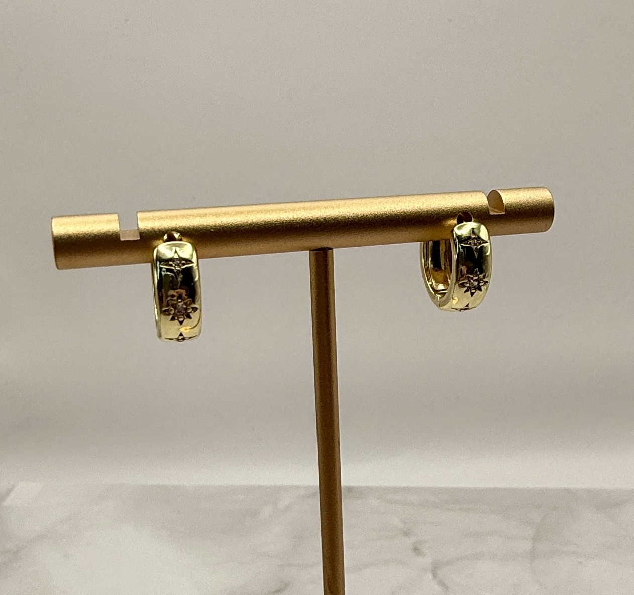 Mini Gold Thick Hoops with CZ Crystals