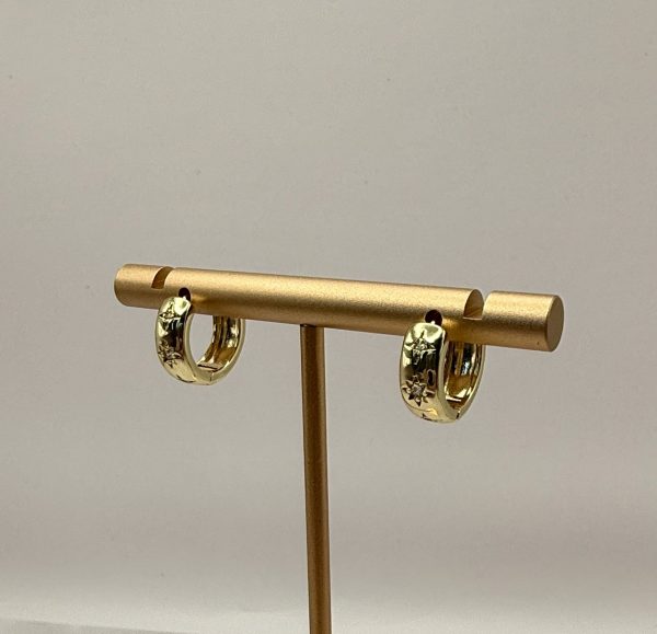Mini Gold Thick Hoops with CZ Crystals - Image 2