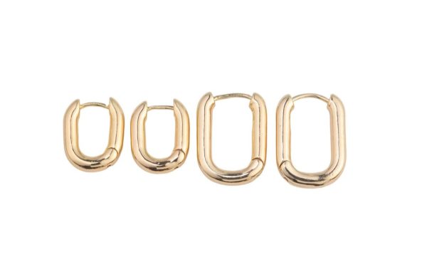 Gold Rectangle Bold Hoop Earrings - Image 2