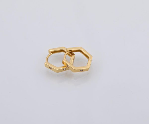 18k Gold Filled Hexagonal Hoop Earrings with CZ Crystals - Image 3