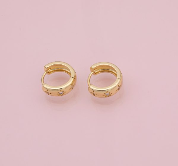 Mini Gold Thick Hoops with CZ Crystals - Image 4
