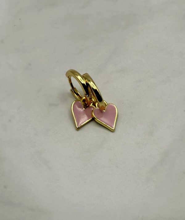 Huggie Earrings with Dangle Hearts - Image 3