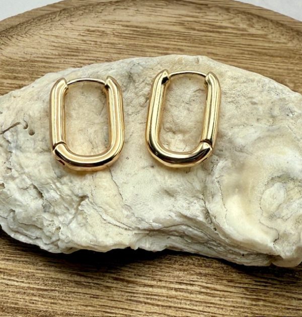 Gold Rectangle Bold Hoop Earrings - Image 6